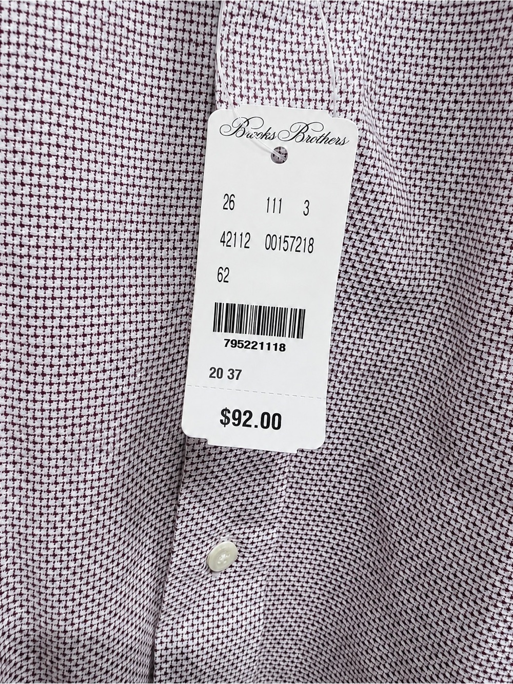 Brooks Brothers Madison Men’s 20-37 Micro Check Supima Cotton Shirt NWT